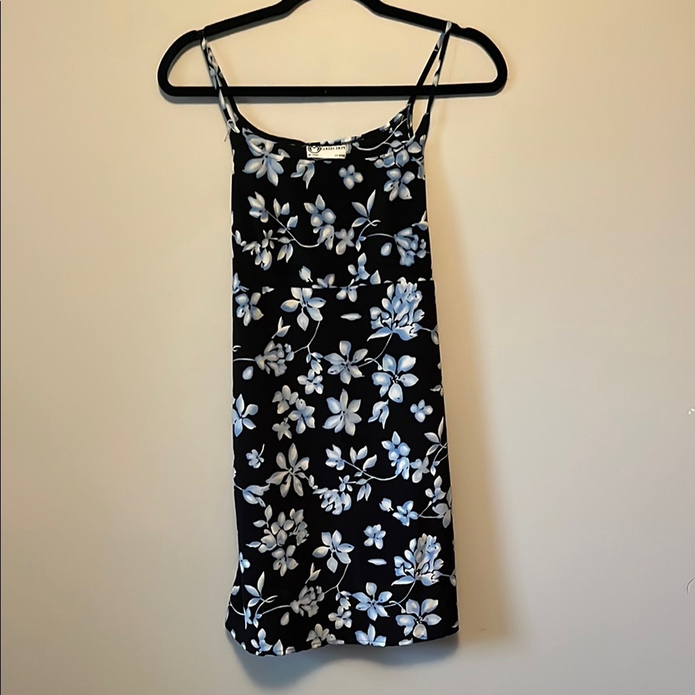 Y2K Vintage - Spaghetti Strap Black Dress with Floral Design